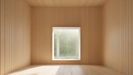 there is a room with wood paneling and a window