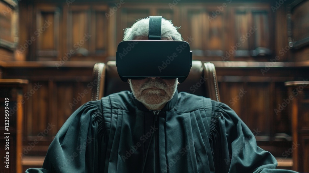 Aufkleber virtual reality trial in judiciary setting with a judge wearing headset
