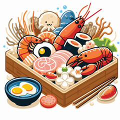 seafood, fish, food, illustration, vector, restaurant, menu, sea, dinner, vintage, fresh, sketch, ocean, design, retro, meal, lunch, background, ink, shrimp, drawing, market, graphic, lobster, marine,