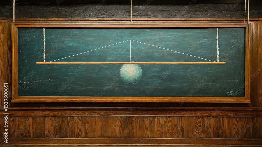 Poster a blackboard with an explanation of simple physics concepts drawn in chalk, such as gravity.