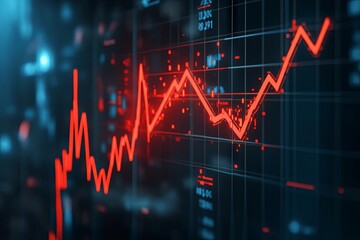 A graph illustrates financial market trends, featuring a striking red line to signify price movements and key fluctuations in data over a specific time frame Generative AI
