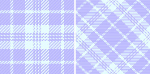 Pastel purple plaid patterns, perfect for textile design, apparel, or website backgrounds.  Two distinct styles offer versatility a classic check and a diagonal weave.