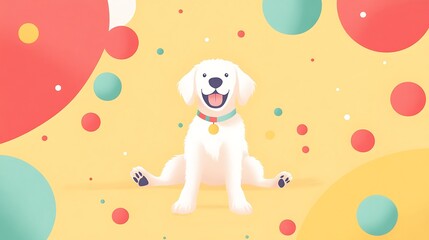 Obraz premium Cartoon dog sitting happily on colorful background