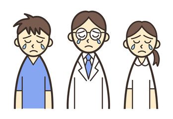Three medical workers with teardrops