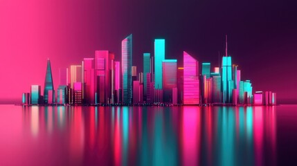 Obraz premium A futuristic city skyline with neon lights