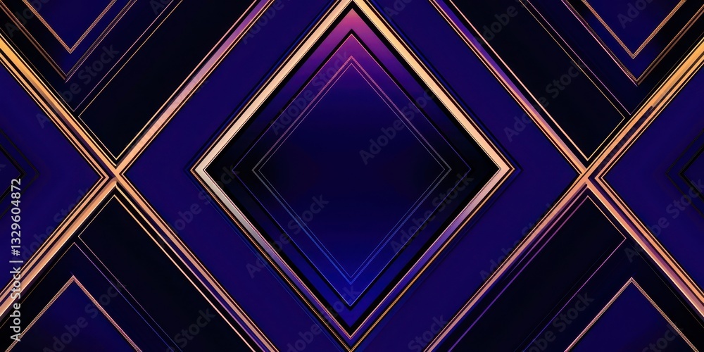 Poster a blue and gold patterned background with a diamond shape in the middle