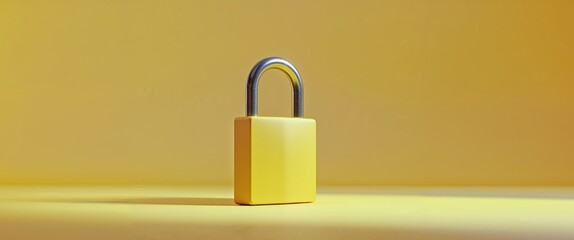 Yellow Padlock on Yellow Background Security Concept