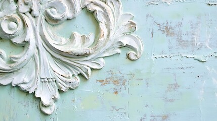 Decorative White Relief Against A Lightly Textured Pale Blue Surface