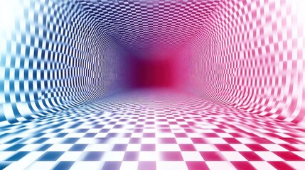 Abstract checkered tunnel, vibrant colors, perspective illusion, background design, website banner