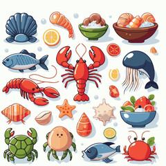 seafood, fish, food, illustration, vector, restaurant, menu, sea, dinner, vintage, fresh, sketch, ocean, design, retro, meal, lunch, background, ink, shrimp, drawing, market, graphic, lobster, marine,