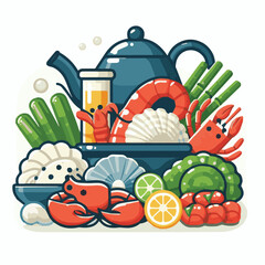 seafood, fish, food, illustration, vector, restaurant, menu, sea, dinner, vintage, fresh, sketch, ocean, design, retro, meal, lunch, background, ink, shrimp, drawing, market, graphic, lobster, marine,