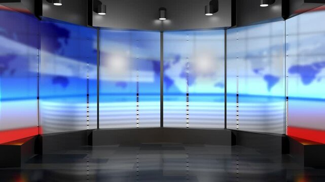 News backdrop of a glass partition with a news studio backdrop in the background Loop