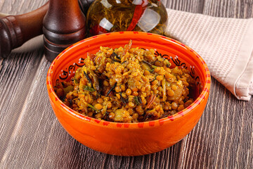 Vegan garnish - lentil with vegetables