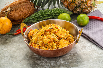 Indian cuisine - Biryani rice with prawn