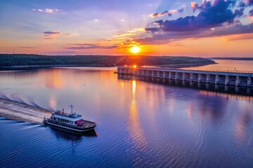 Naklejka premium Krasnoyarsk Hydroelectric Dam Timelapse Video - Breathtaking Reservoir Footage from Floating Boat