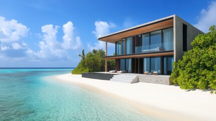 Modern beachfront villa on tropical island