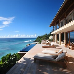 Obraz premium Luxury beachfront property with panoramic ocean views dream lifestyle