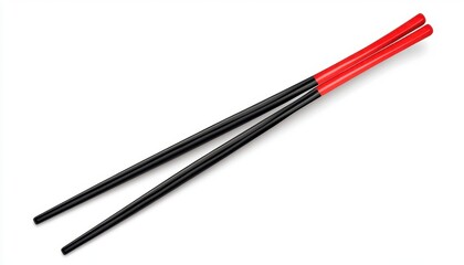 Sleek Black Chopsticks with Red Accents on White