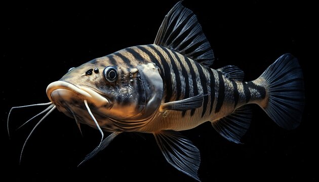 A majestic tiger shovelnose catfish showcasing its striking patterns and colors, embodying the beauty of aquatic life in our underwater world. Beautiful fish.