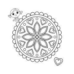  Pattern in the form of a mandala. Henna tattoo mandala. Mehndi style. Decorative pattern in oriental style. Coloring book page.