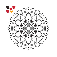  Pattern in the form of a mandala. Henna tattoo mandala. Mehndi style. Decorative pattern in oriental style. Coloring book page.