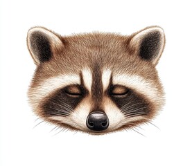 Sleeping Raccoon Close Up Illustration Detailed Fur Texture and Facial Features
