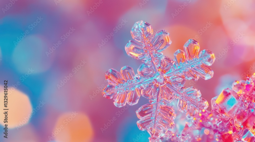 Poster close-up snowflake on bokeh background