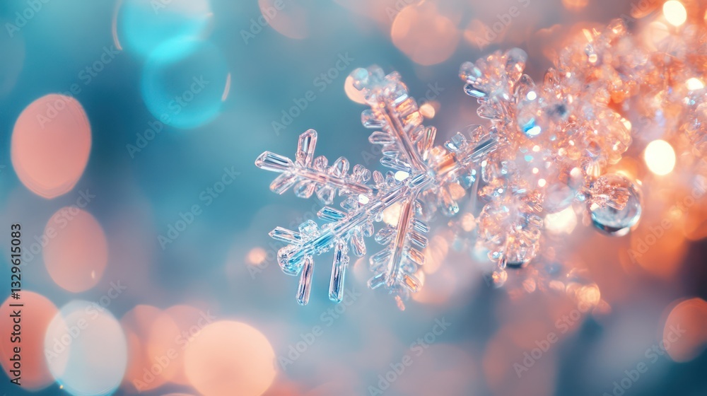 Poster frozen snowflake in bokeh lights
