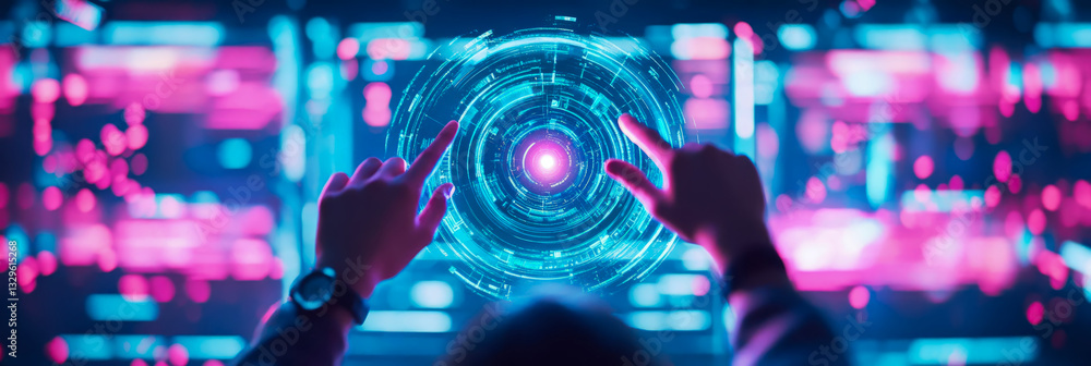 Aufkleber futuristic user interacting with advanced digital interface. concept: interactive technology, purpos