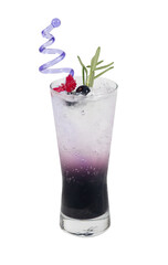Blueberry italian soda drink in glass with straws