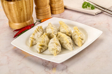 Japanese steamed Gyoza stuffed dumplings