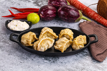 Steamed Nepali Momo stuffed dumplings