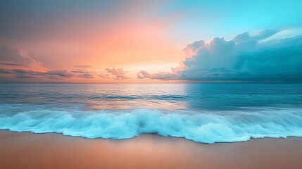 Naklejka premium Serene Coastal Sunset Pastel Sky Ocean Beach