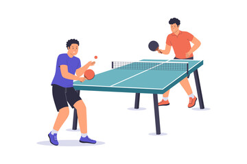 Illustration of two players play table tennis. Illustration for website, landing page, mobile app, poster and banner.