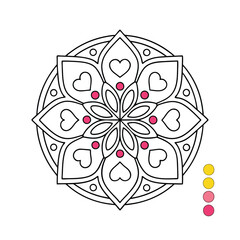  Pattern in the form of a mandala. Henna tattoo mandala. Mehndi style. Decorative pattern in oriental style. Coloring book page.