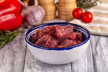 Raw beef meat cubes pieces