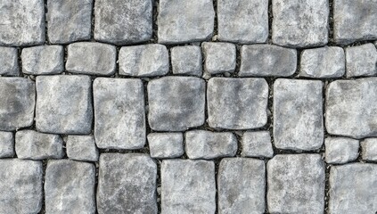 Obraz premium close-up view of a stone pavement showcasing a pattern of rectangular stones arranged in a structured layout the texture and color variations highlight the rustic appearance of the surface