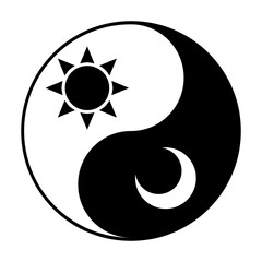 太陽と月が入ったシンプルな陰陽太極図のイラスト