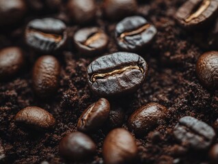Fototapeta premium Roasted Coffee Beans & Grounds Close-Up.