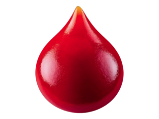 Close-up of a vibrant red droplet, glossy and smooth.  Perfect for medical, health, or abstract design projects.  High-resolution image with clean white background.