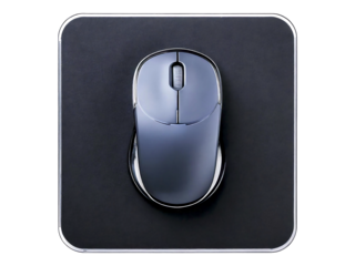 Sleek dark gray computer mouse resting on a matching mousepad.  Perfect for technology, office, or productivity themes. Clean, minimalist design ideal for websites, blogs, and marketing materials.