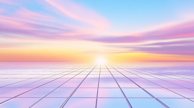 Tranquil Sunset Over a Gridded Horizon: A Dreamlike Vista
