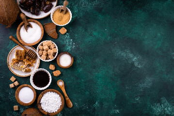 Various sugar replacement, healthy sweetener concept