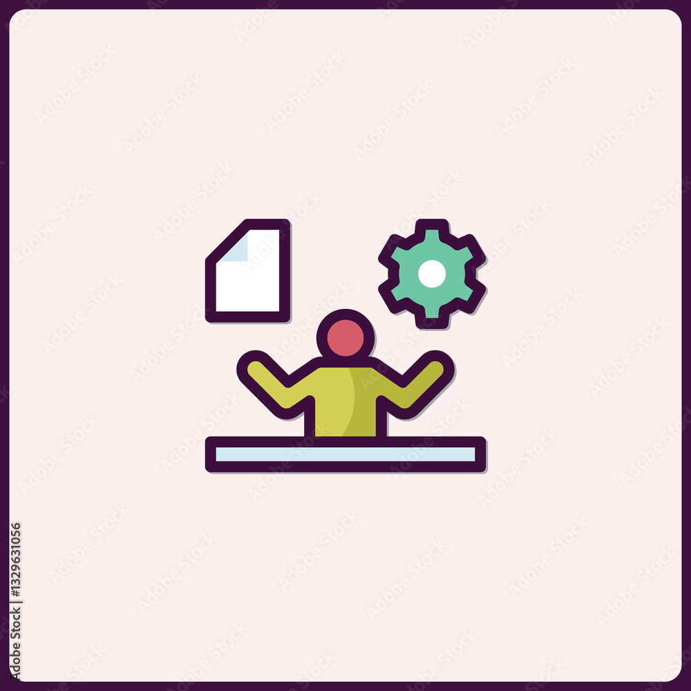 Aufkleber depicts a simplified icon representing process management and document interaction