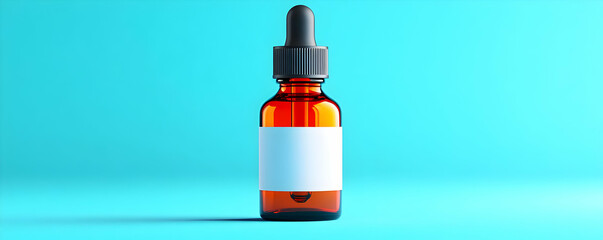 Obraz premium Amber bottle, dropper, blue background