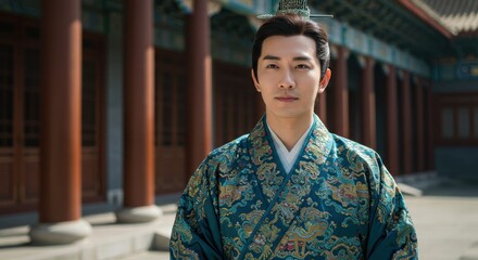 Fototapeta premium A Chinese man wearing traditional Chinese clothes