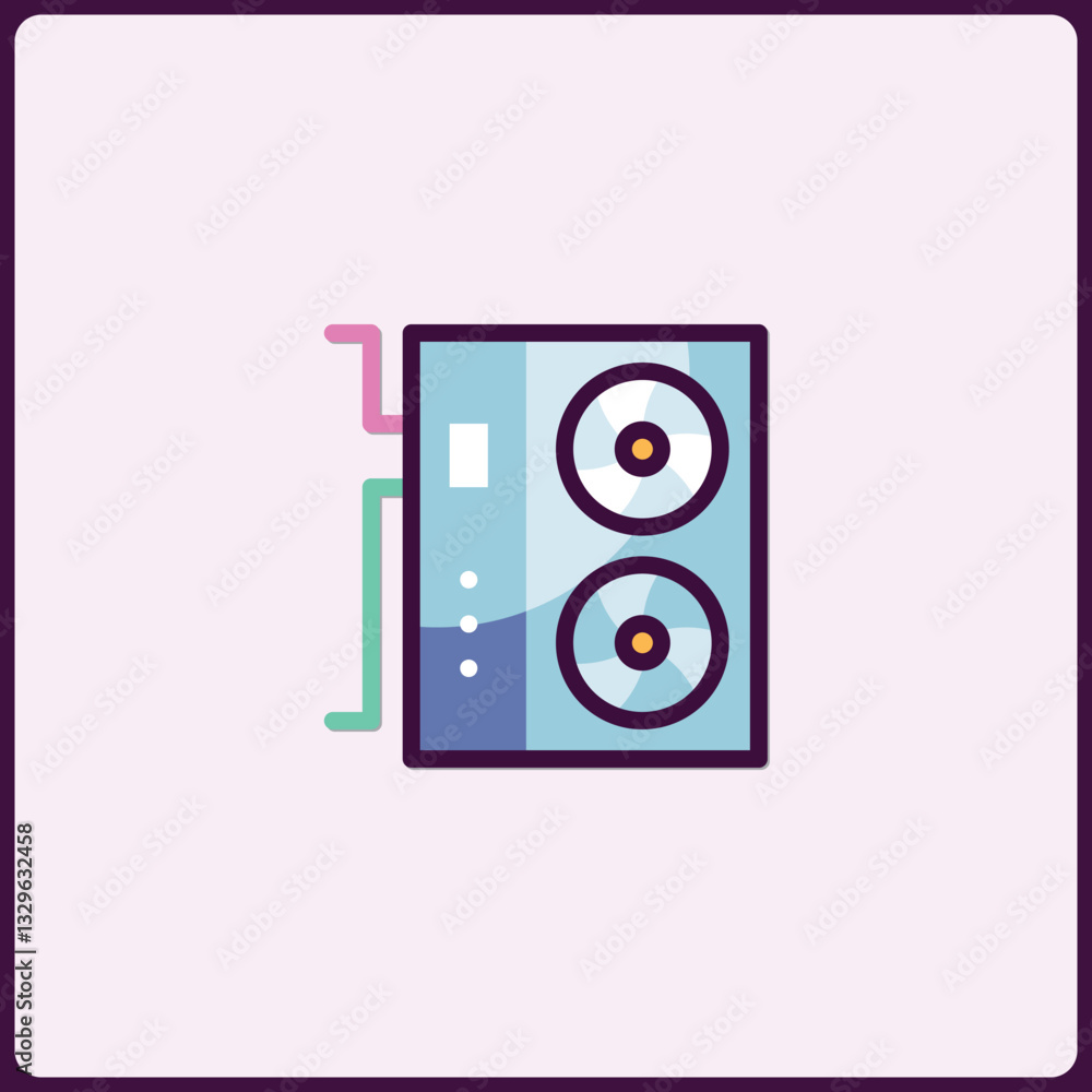 Poster stylized server icon with cabling in flat design for graphic projects