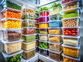 Obraz premium Macro Photography: Refrigerator Seeds - Plastic Containers, Close-up Seed Storage, Organized Pantry, Kitchen Organization, Seed Collection