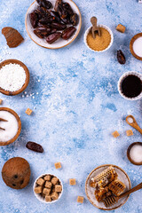 Various sugar replacement, healthy sweetener concept