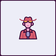 Stylized Icon of a Journalist or Interviewer in Western Style Outfit
